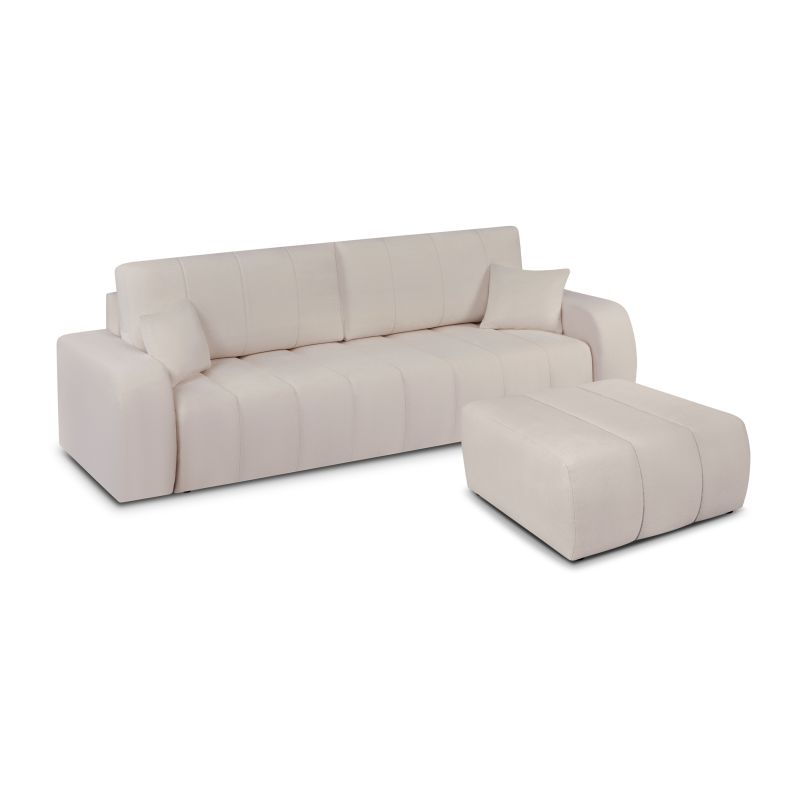 Canapé droit BELEM convertible tissu chenille grège 3 places