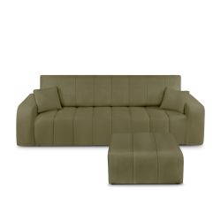 Canapé droit BELEM convertible tissu chenille vert kaki 3 places