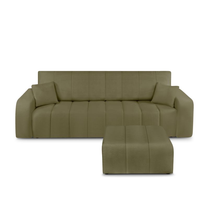 Canapé droit BELEM convertible tissu chenille vert kaki 3 places