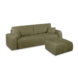 Canapé droit BELEM convertible tissu chenille vert kaki 3 places