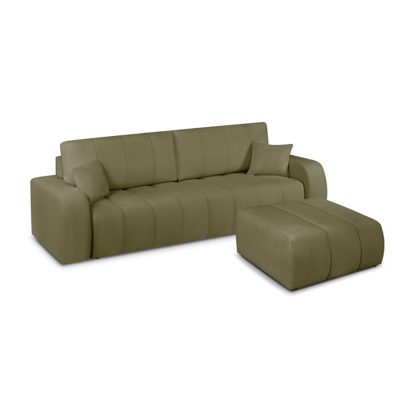 Canapé droit BELEM convertible tissu chenille vert kaki 3 places
