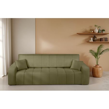 Canapé droit BELEM convertible tissu chenille vert kaki 3 places