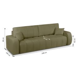 Canapé droit BELEM convertible tissu chenille vert kaki 3 places