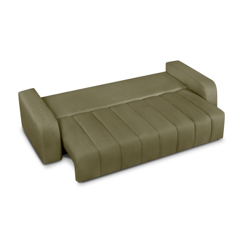 Canapé droit BELEM convertible tissu chenille vert kaki 3 places