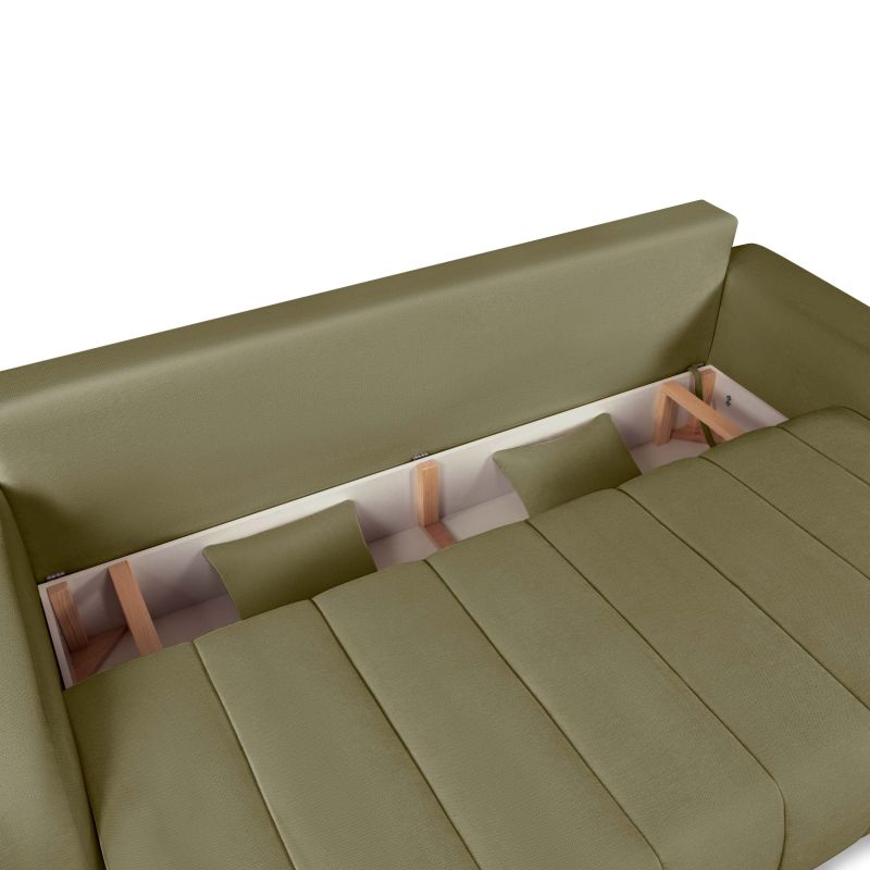 Canapé droit BELEM convertible tissu chenille vert kaki 3 places