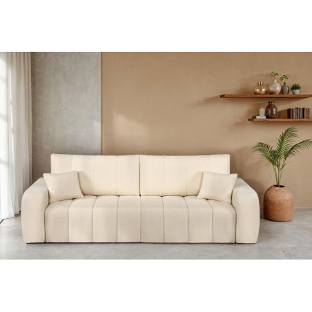 Canapé droit BELEM convertible tissu bouclette écru 3 places