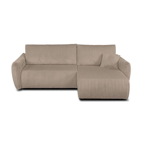 Canapé d'angle GLORIA convertible velours côtelé taupe 4 places