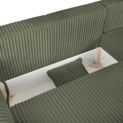 Canapé d'angle GLORIA convertible velours côtelé vert sauge 4 places