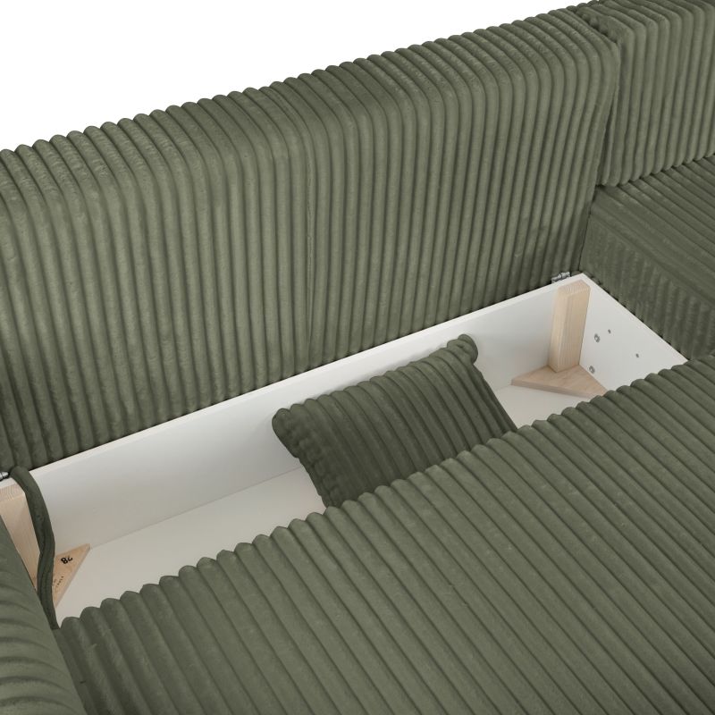 Canapé d'angle GLORIA convertible velours côtelé vert sauge 4 places