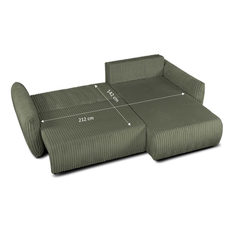 Canapé d'angle GLORIA convertible velours côtelé vert sauge 4 places