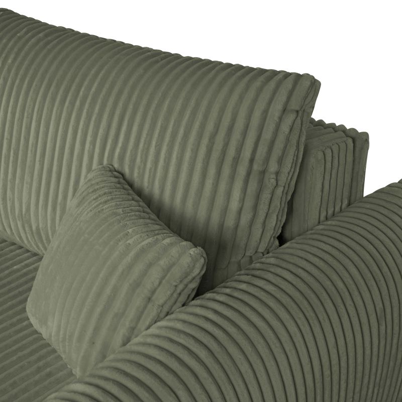 Canapé d'angle GLORIA convertible velours côtelé vert sauge 4 places