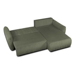 Canapé d'angle GLORIA convertible velours côtelé vert sauge 4 places