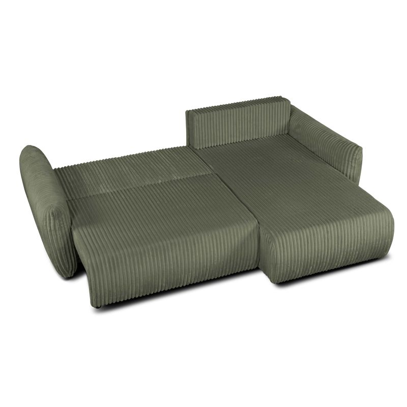Canapé d'angle GLORIA convertible velours côtelé vert sauge 4 places