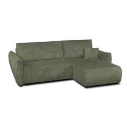 Canapé d'angle GLORIA convertible velours côtelé vert sauge 4 places