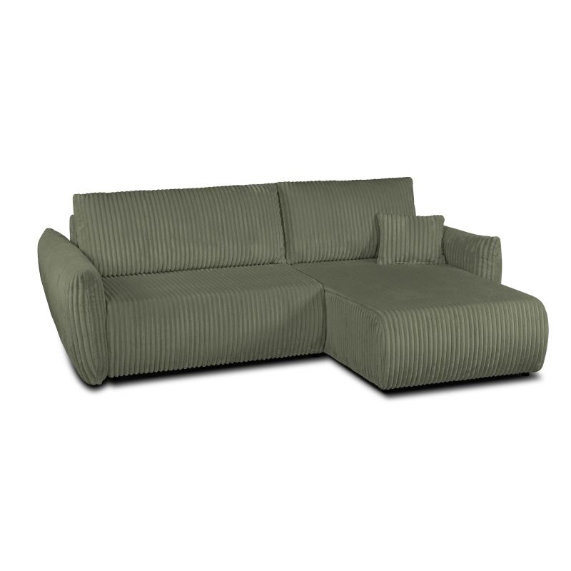 Canapé d'angle GLORIA convertible velours côtelé vert sauge 4 places