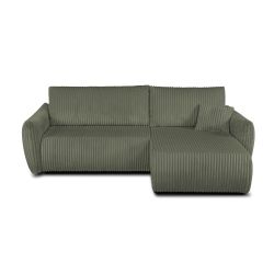 Canapé d'angle GLORIA convertible velours côtelé vert sauge 4 places