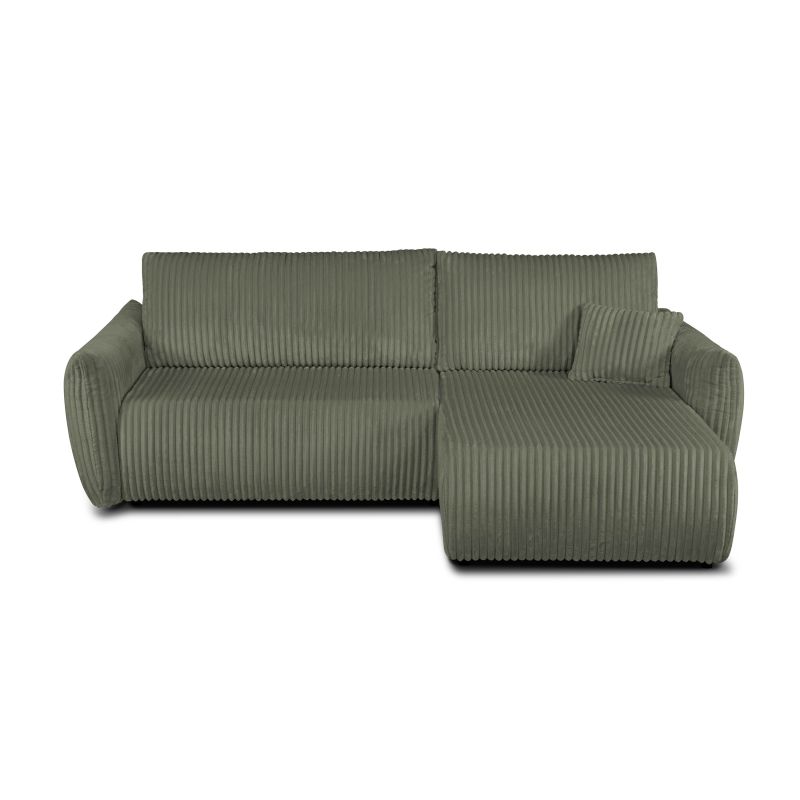 Canapé d'angle GLORIA convertible velours côtelé vert sauge 4 places