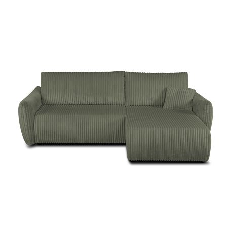 Canapé d'angle convertible et réversible GLORIA 4 places velours côtelé vert sauge