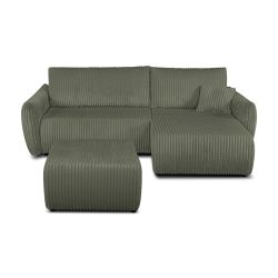 Canapé d'angle GLORIA convertible velours côtelé vert sauge 4 places