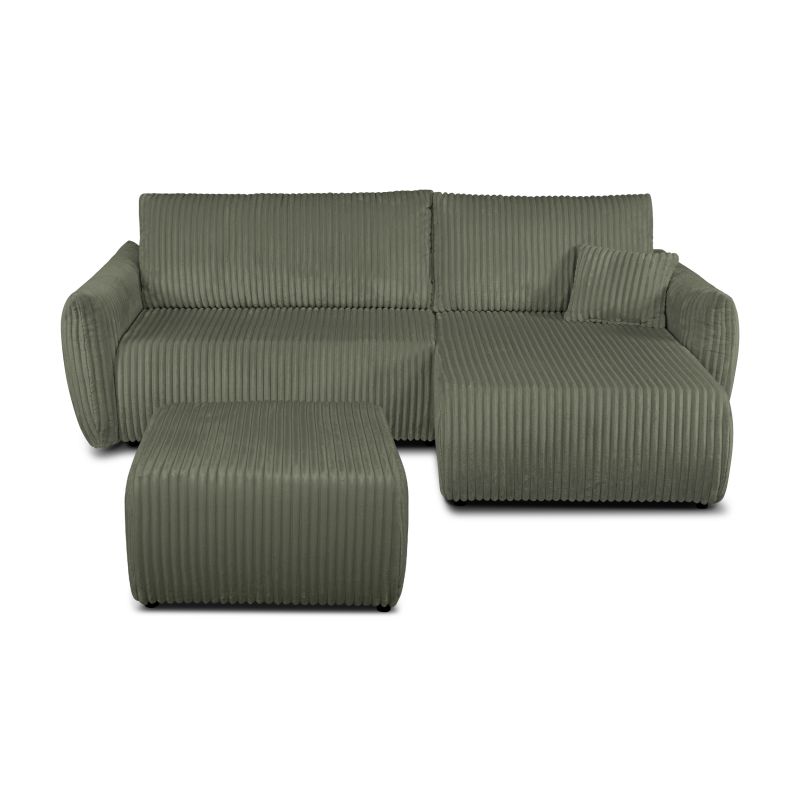 Canapé d'angle GLORIA convertible velours côtelé vert sauge 4 places