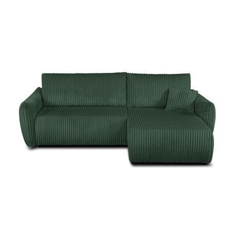 Canapé d'angle GLORIA convertible velours côtelé vert kaki 4 places