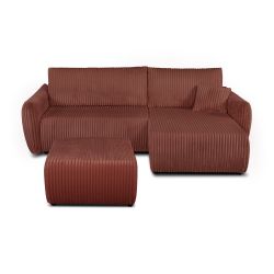 Canapé d'angle convertible et réversible GLORIA 4 places velours côtelé terracotta