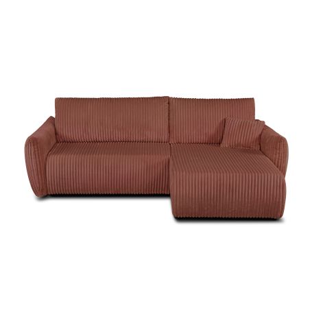 Canapé d'angle GLORIA convertible velours côtelé terracotta 4 places