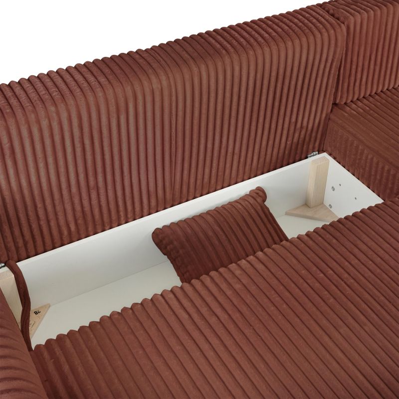 Canapé d'angle convertible et réversible GLORIA 4 places velours côtelé terracotta