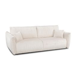 Canapé droit GLORIA convertible velours côtelé écru 3 places