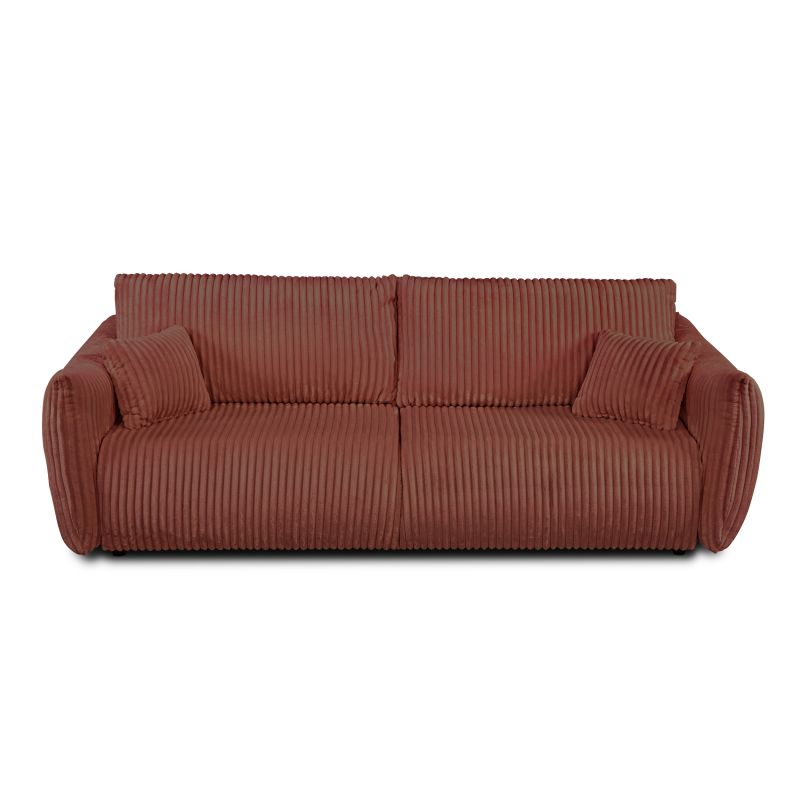 Canapé droit GLORIA convertible velours côtelé terracotta 3 places