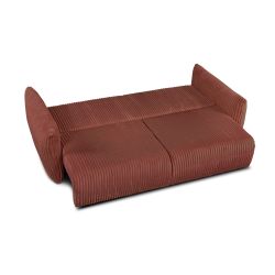 Canapé droit GLORIA convertible velours côtelé terracotta 3 places