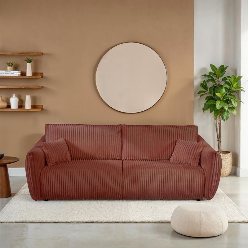 Canapé droit GLORIA convertible velours côtelé terracotta 3 places