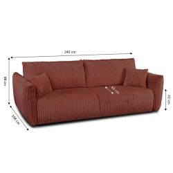 Canapé droit GLORIA convertible velours côtelé terracotta 3 places