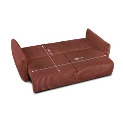 Canapé droit GLORIA convertible velours côtelé terracotta 3 places