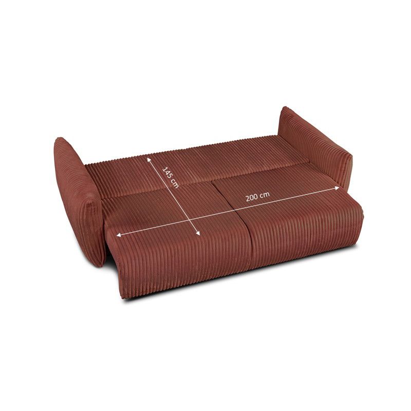 Canapé droit GLORIA convertible velours côtelé terracotta 3 places