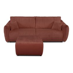 Canapé droit GLORIA convertible velours côtelé terracotta 3 places