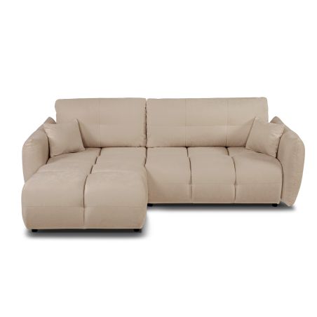 Canapé d'angle COMO convertible tissu chenille grège 4 places