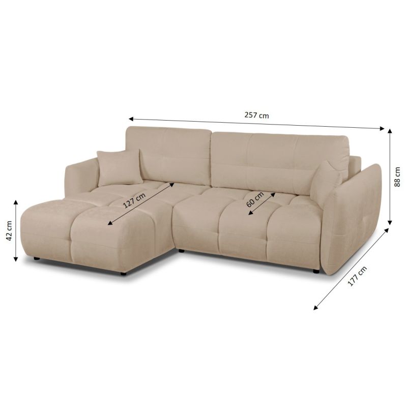 Canapé d'angle convertible et réversible COMO 4 places tissu chenille grège
