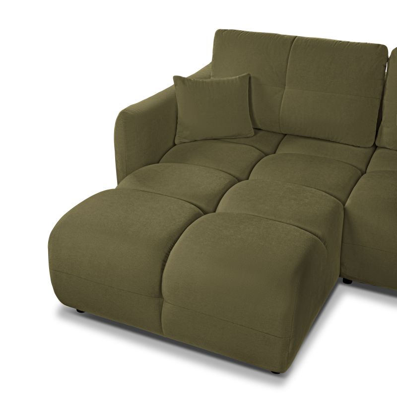 Canapé d'angle convertible et réversible COMO 4 places tissu chenille vert kaki