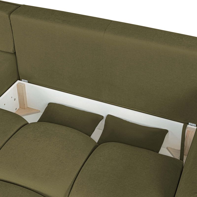 Canapé d'angle convertible et réversible COMO 4 places tissu chenille vert kaki