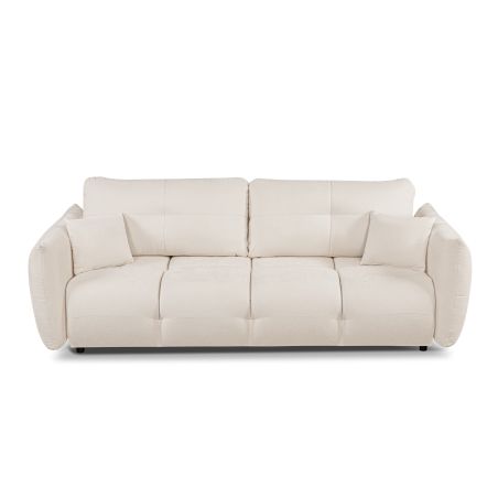 Canapé droit COMO convertible tissu chenille écru 3 places