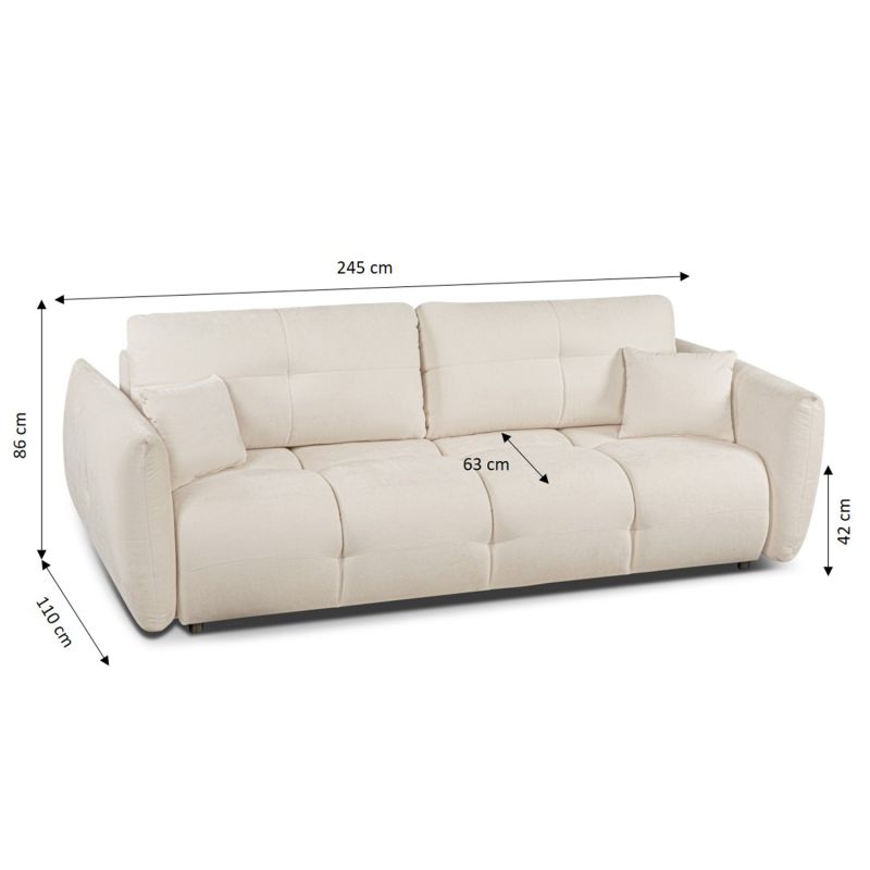 Canapé droit convertible COMO 3 places tissu chenille écru