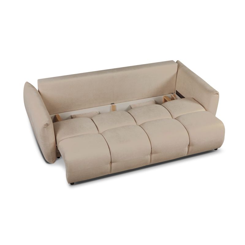 Canapé droit COMO convertible tissu chenille grège 3 places