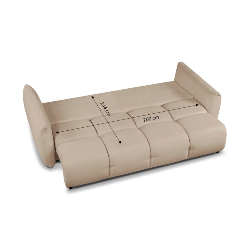 Canapé droit COMO convertible tissu chenille grège 3 places