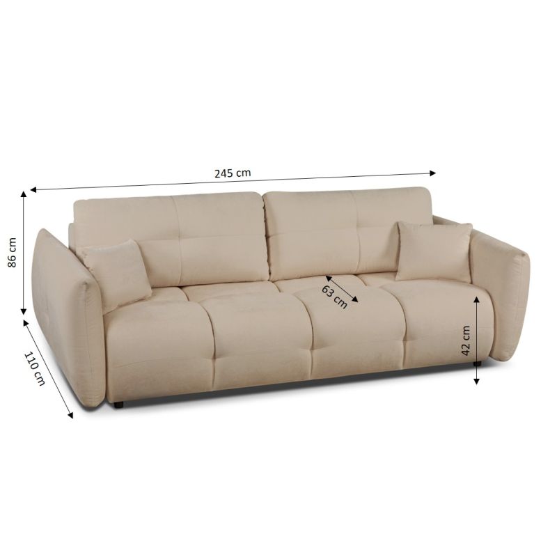 Canapé droit COMO convertible tissu chenille grège 3 places