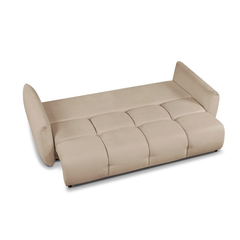 Canapé droit COMO convertible tissu chenille grège 3 places
