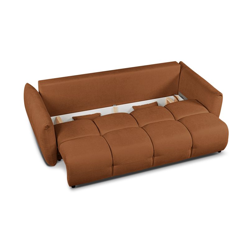 Canapé droit convertible COMO 3 places tissu chenille cognac
