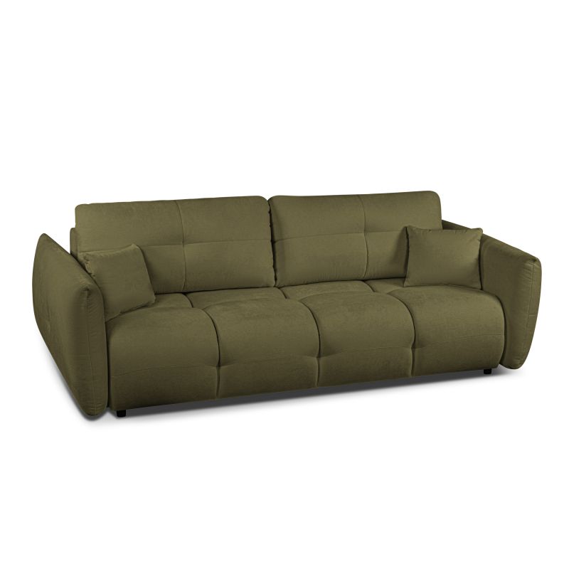 Canapé droit convertible COMO 3 places tissu chenille vert kaki