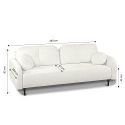Canapé droit ROTONDO convertible tissu bouclette écru 3 places