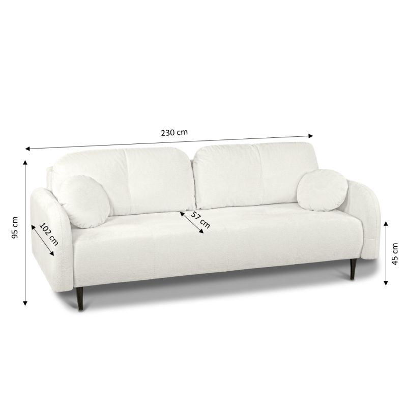 Canapé droit ROTONDO convertible tissu bouclette écru 3 places